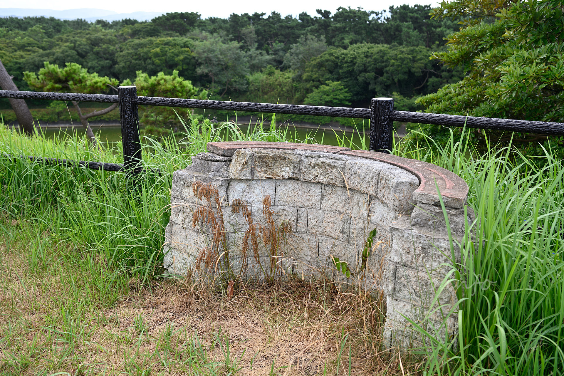 最初に目についたのは、円弧状の石垣。これは観測壕。